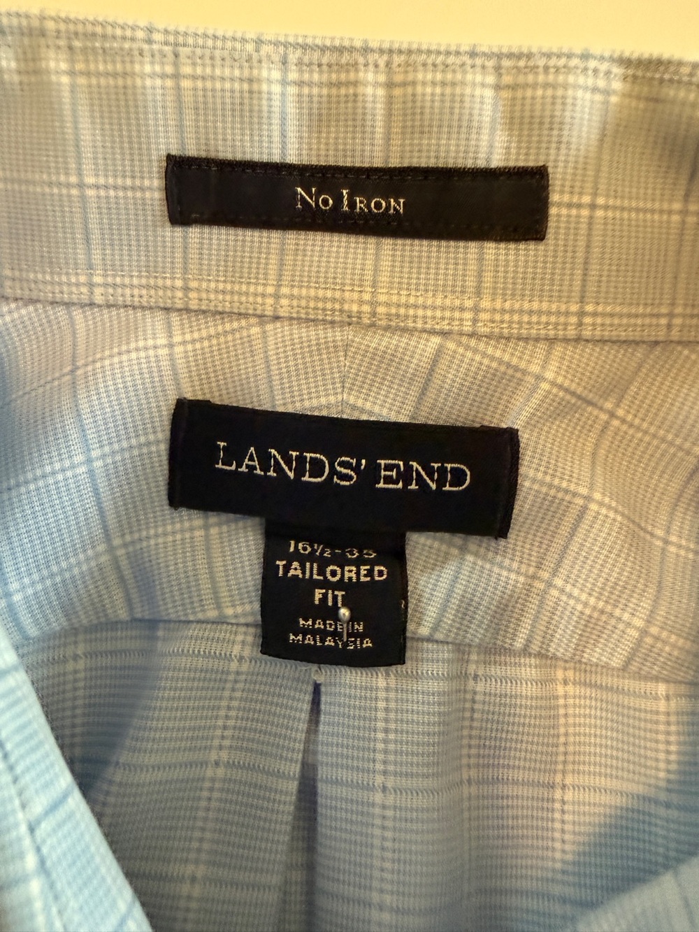 Lands’ End Men’s No Iron Dress Shirt – 16½ x 33 – Light Blue Windowpane - Picture 5 of 13